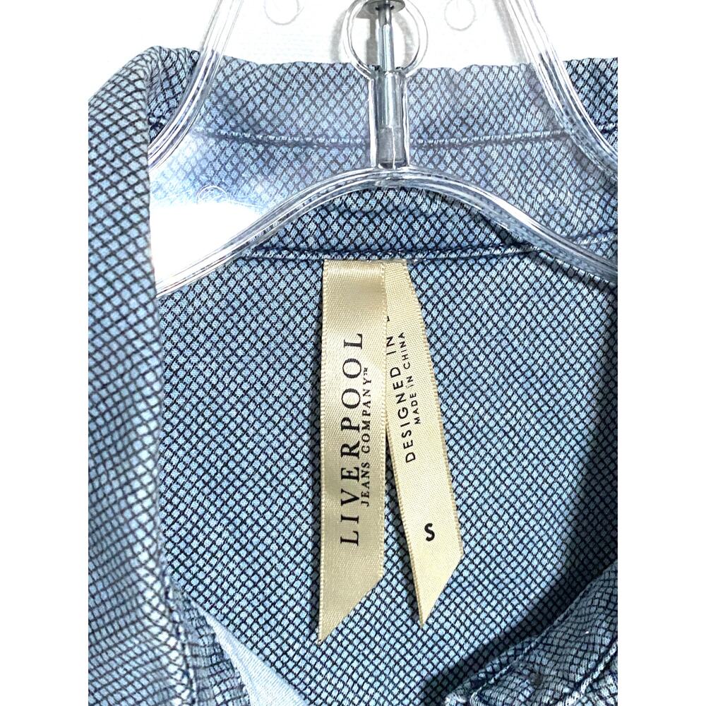 Liverpool Blue Chambray Fitted Button Down Shirt Women S Geometric Flowy Classic - Picture 6 of 8